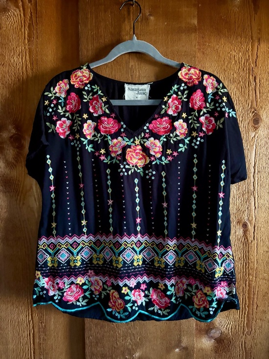 Savanna Jane Tops - Savanna Jane Embroidered Floral Boho Top Black Medium